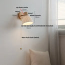 Modern wood and amber glass led wall sconce bedroom pull chain light