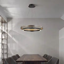 Modern wood and black double circular led chandelier dining room