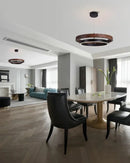 Modern wood and black double circular led chandelier dining room
