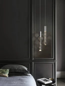 Modern wood and crystal column led chandelier staircase light