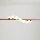 Modern wood and frosted glass suspension light for dining room