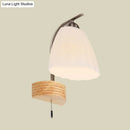 Modern wood and ribbed glass flared sconce wall lamp – bedroom light