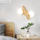 Modern wood and white glass ball rotating wall sconce bedroom light