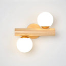 Modern wood and white glass ball rotating wall sconce bedroom light