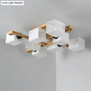 Modern wood and white glass square ceiling light for living room