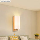 Modern wood and white glass wall sconce bedroom pull chain light