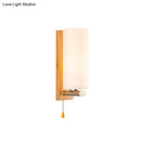 Modern wood and white glass wall sconce bedroom pull chain light