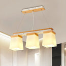 Modern wood and white square shade pendant light dining room