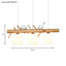 DecorBites™ Wooden Hanging Chandelier with 2/3 Lights, Glass Cylinder Shade and Bird Décor - Ideal for Dining Room or Island Lighting