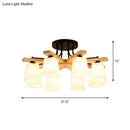 DecorBites™ Nordic Black and Wood Semi Flush Mount Chandelier with Milk Glass Shade - 3/6/8 Light Ceiling Fixture for Living Room