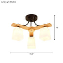 DecorBites™ Nordic Black and Wood Semi Flush Mount Chandelier with Milk Glass Shade - 3/6/8 Light Ceiling Fixture for Living Room