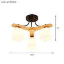 DecorBites™ Nordic Black and Wood Semi Flush Mount Chandelier with Milk Glass Shade - 3/6/8 Light Ceiling Fixture for Living Room