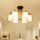 DecorBites™ Nordic Black and Wood Semi Flush Mount Chandelier with Milk Glass Shade - 3/6/8 Light Ceiling Fixture for Living Room