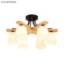 DecorBites™ Nordic Black and Wood Semi Flush Mount Chandelier with Milk Glass Shade - 3/6/8 Light Ceiling Fixture for Living Room