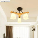 DecorBites™ Nordic Black and Wood Semi Flush Mount Chandelier with Milk Glass Shade - 3/6/8 Light Ceiling Fixture for Living Room