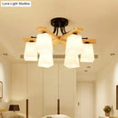 DecorBites™ Nordic Black and Wood Semi Flush Mount Chandelier with Milk Glass Shade - 3/6/8 Light Ceiling Fixture for Living Room