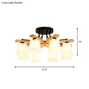 DecorBites™ Nordic Black and Wood Semi Flush Mount Chandelier with Milk Glass Shade - 3/6/8 Light Ceiling Fixture for Living Room