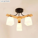 DecorBites™ Nordic Black and Wood Semi Flush Mount Chandelier with Milk Glass Shade - 3/6/8 Light Ceiling Fixture for Living Room