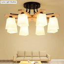DecorBites™ Nordic Black and Wood Semi Flush Mount Chandelier with Milk Glass Shade - 3/6/8 Light Ceiling Fixture for Living Room