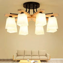DecorBites™ Nordic Black and Wood Semi Flush Mount Chandelier with Milk Glass Shade - 3/6/8 Light Ceiling Fixture for Living Room