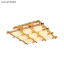Modern wood grid semi flush mount – living room glass ceiling light