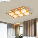 Modern wood grid semi flush mount – living room glass ceiling light