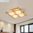 Modern wood grid semi flush mount – living room glass ceiling light