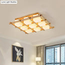 Modern wood grid semi flush mount – living room glass ceiling light