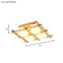 Modern wood grid semi flush mount – living room glass ceiling light