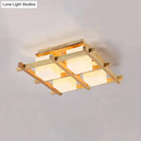 Modern wood grid semi flush mount – living room glass ceiling light