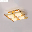 Modern wood grid semi flush mount – living room glass ceiling light