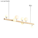 Modern wood island lamp with five globe lights dining room