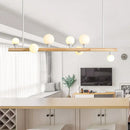 Modern wood island lamp with five globe lights dining room