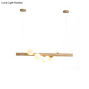 DecorBites™ Modern Wood Island Light with Spherical Shade - Opal Glass Ceiling Lamp (5/7 Lights) for Dining Room