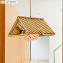 DecorBites™ Modern Wood Pendant Light in Roof Shape, Beige Hanging Fixture, 16"/19.5" Width