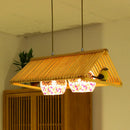 DecorBites™ Modern Wood Pendant Light in Roof Shape, Beige Hanging Fixture, 16"/19.5" Width