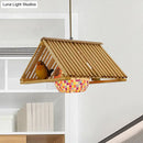 DecorBites™ Modern Wood Pendant Light in Roof Shape, Beige Hanging Fixture, 16"/19.5" Width
