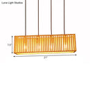 Modern wood slatted wide linear hanging light for dining room