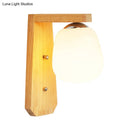 DecorBites™ Modern Nordic Wooden Wall Lamp with Milky Glass Bud Shape & Right Angled Arm - 1 Bulb Wall Light