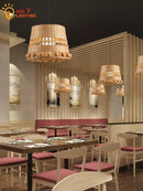 Modern zen bamboo weave pendant light with beads for dining room