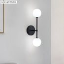 Modernist black & gold wall sconce living room double globe light