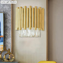 Modernist brass and clear faceted crystal wall light living room
