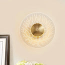 Modernist brass and clear glass wall light fixture living room