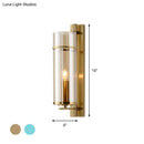 DecorBites™ Modernist Brass Wall Lamp with Tubular Cognac/Water Blue Glass Shade - Bedroom Sconce Light Fixture