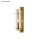 DecorBites™ Modernist Brass Wall Lamp with Tubular Cognac/Water Blue Glass Shade - Bedroom Sconce Light Fixture