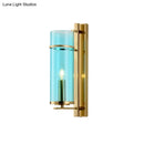DecorBites™ Modernist Brass Wall Lamp with Tubular Cognac/Water Blue Glass Shade - Bedroom Sconce Light Fixture