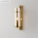 DecorBites™ Modernist Brass Wall Lamp with Tubular Cognac/Water Blue Glass Shade - Bedroom Sconce Light Fixture