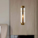 DecorBites™ Modernist Brass Wall Lamp with Tubular Cognac/Water Blue Glass Shade - Bedroom Sconce Light Fixture