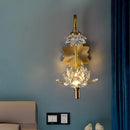 Modernist brass finish crystal shade wall sconce bedroom lotus light