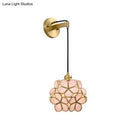 Modernist brass floral glass bulb bedside sconce light pink & clear